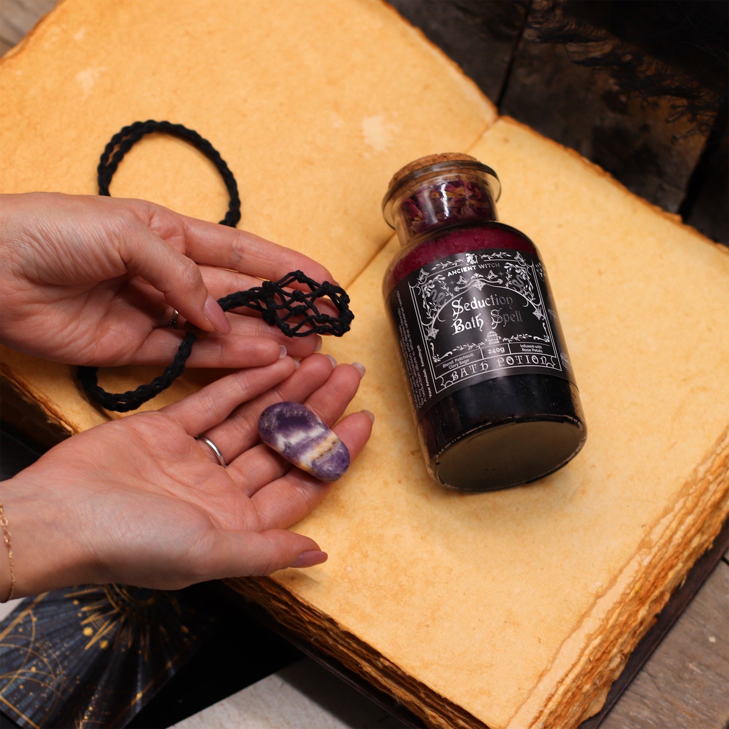 Ancient Witch Bath Ritual SEDUCTION Potion & Crystal Amulet