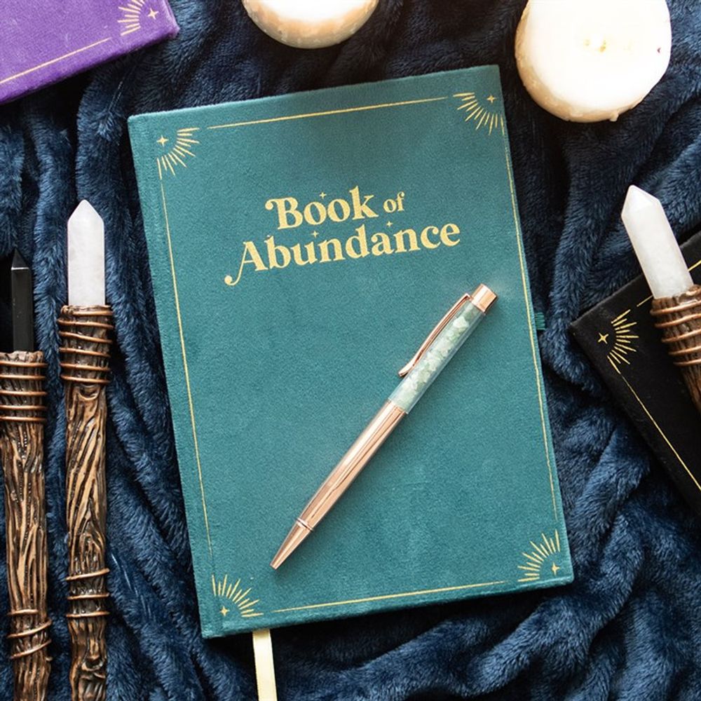 Book of Abundance Journal with Green Aventurine Crystal Pen