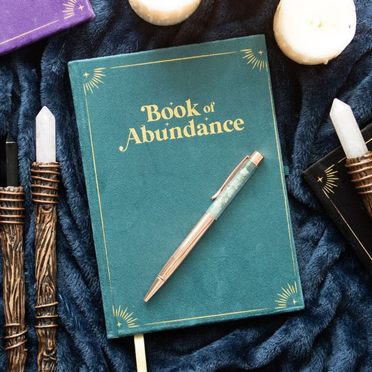 Book of Abundance Journal with Green Aventurine Crystal Pen